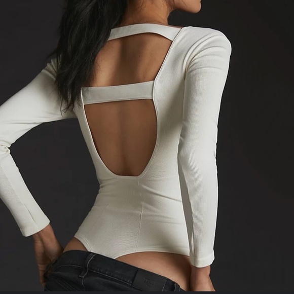 NWT Anthropologie Bree Seamless Long Sleeve Bodysuit Cream/White - Picture 3 of 7